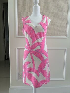 MAHI GOLD Pink and white palm leaf print EUC